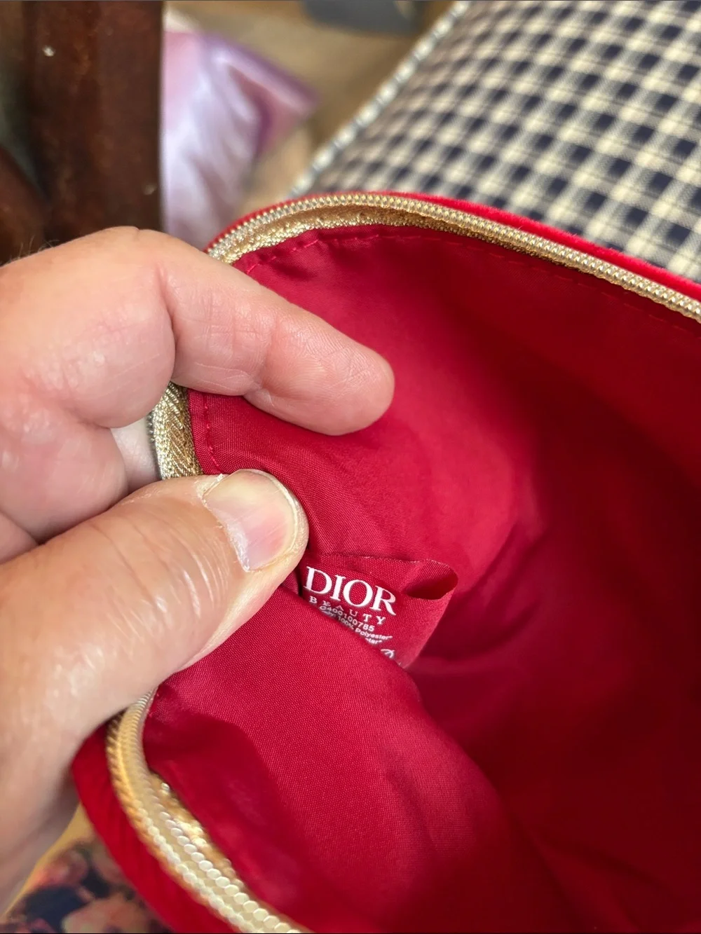 DIOR Red Velvet Cosmetic Pouch and Rouge Dior satin lipstick